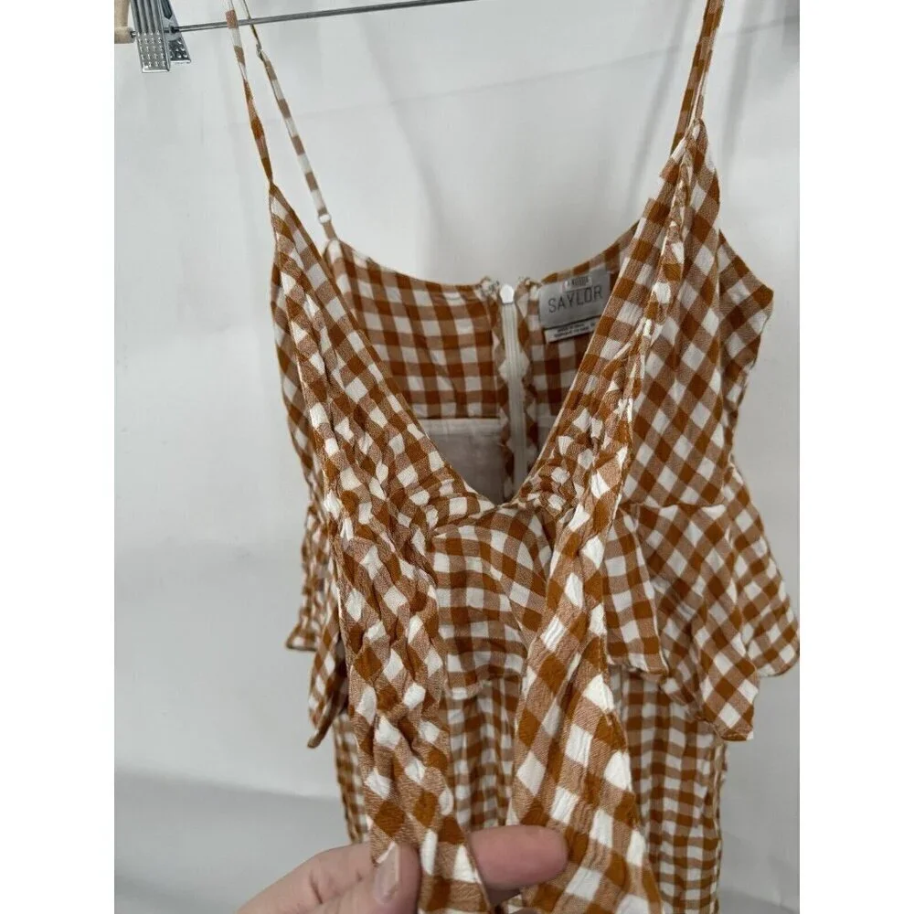 Saylor Jumpsuit Women Medium Orange White Bohemian Wide Leg Western Gingham RTR - Picture 14 of 15